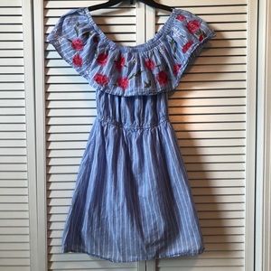 White and blue striped dress with florals